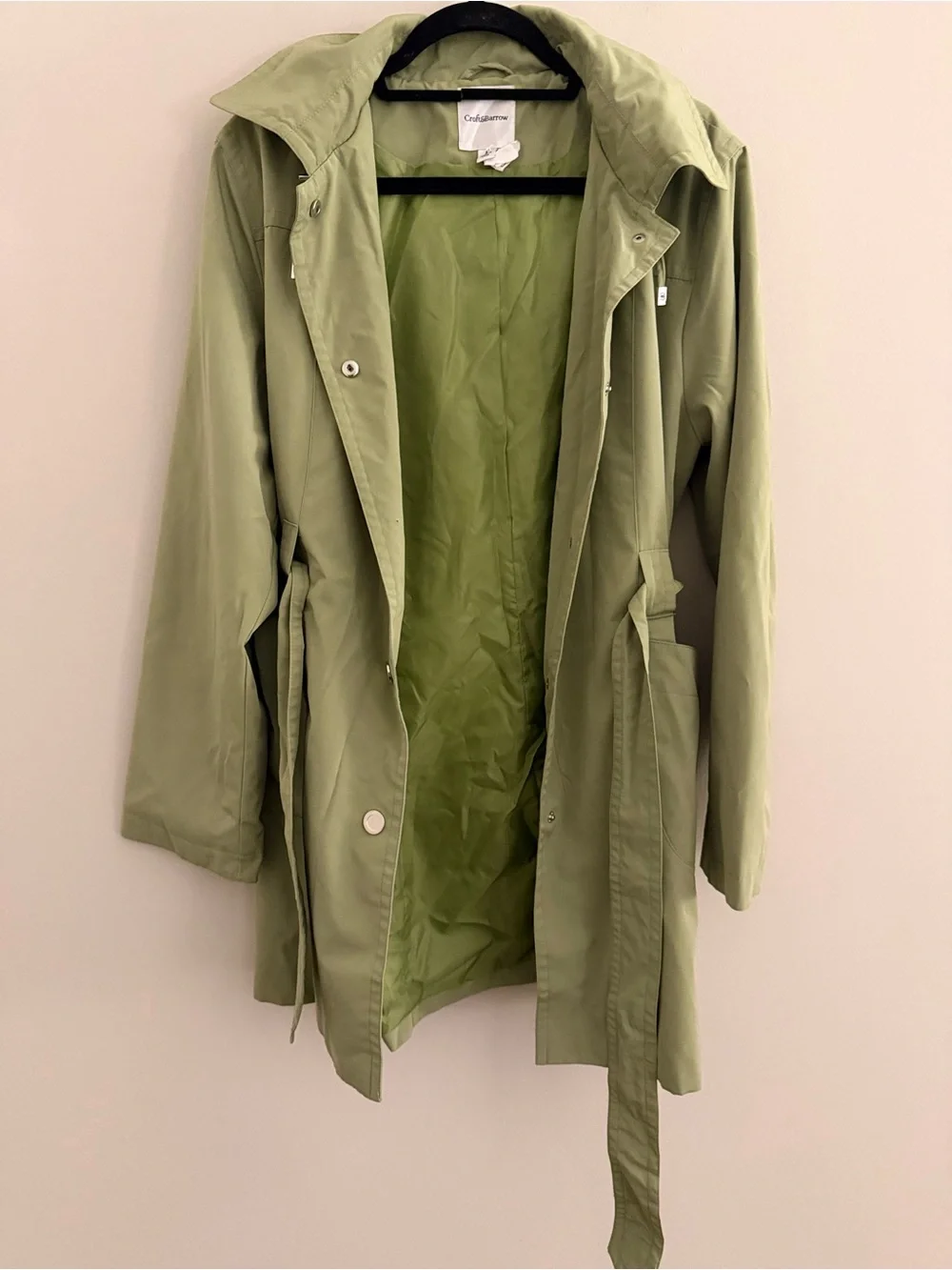 Croft & Barrow Sage Green Hooded Rain Jacket Coat Belted Women’s Large
